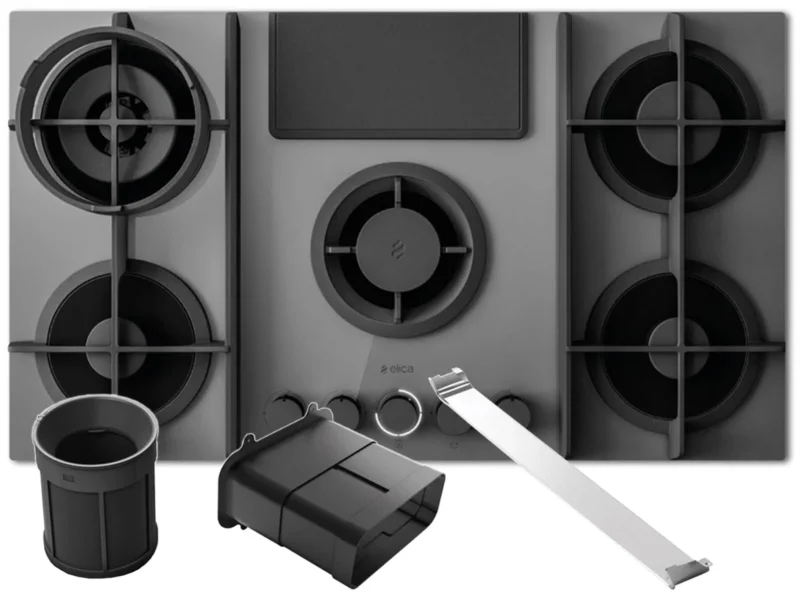 Elica SET NikolaTesla Flame Evo PRF0196343 Kochfeldabzug Gas Grau/Schwarz + Installationsset Umluft KIT0199838