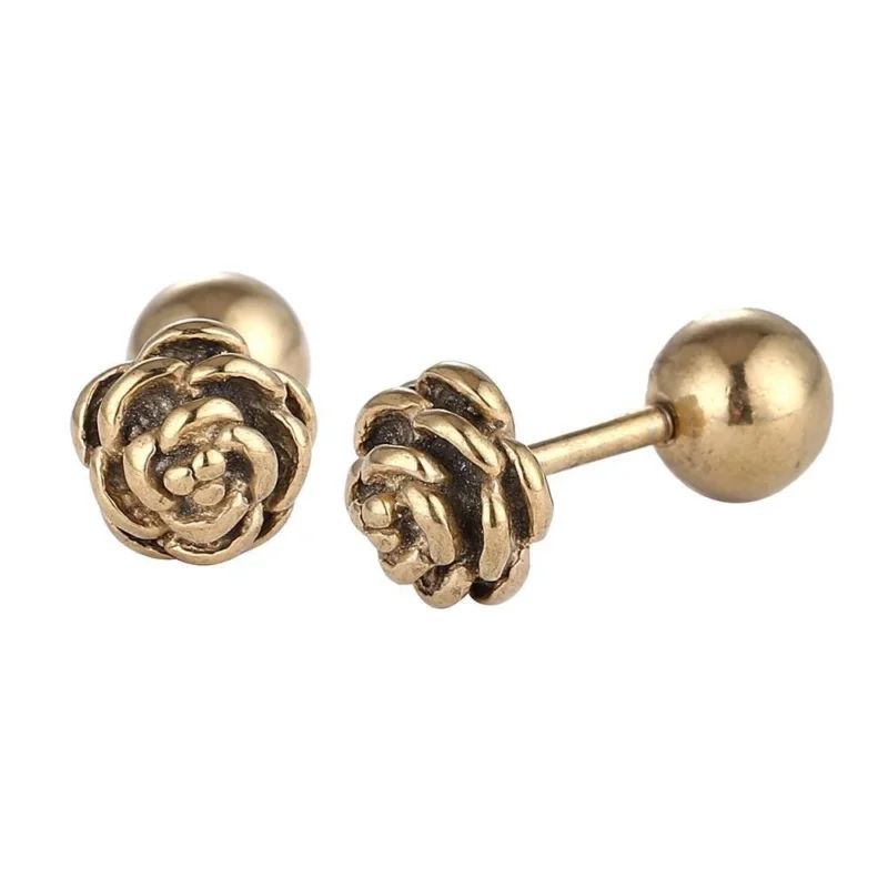 Fake Piercing Expander goldfarben Rosenblätter Schaubverschluss Edelstahl - chic - net.de