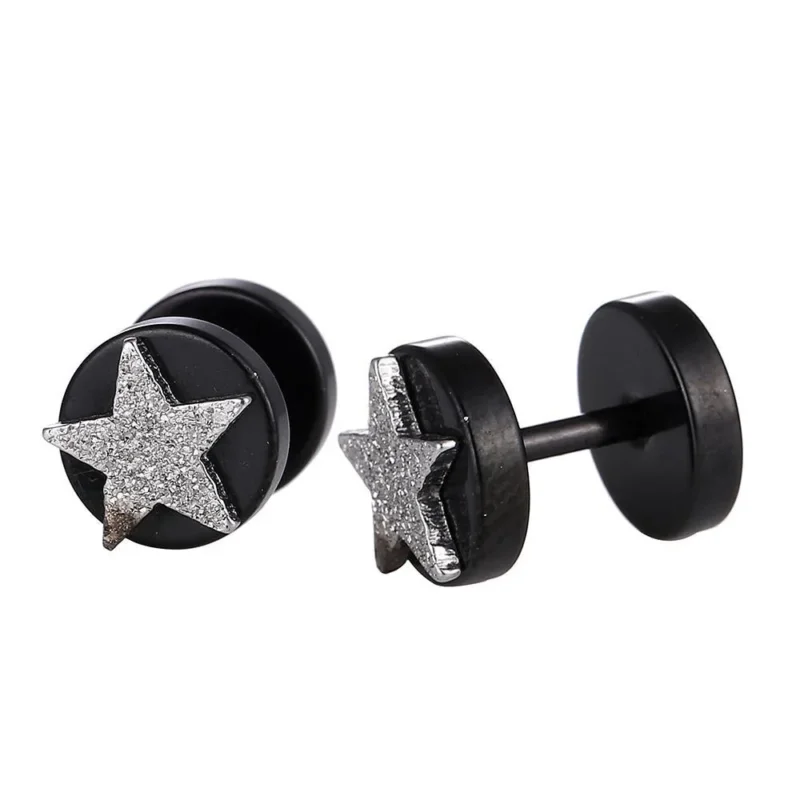 Fake Piercing Expander schwarz Glitzer Stern Schaubverschluss Edelstahl - chic - net.de