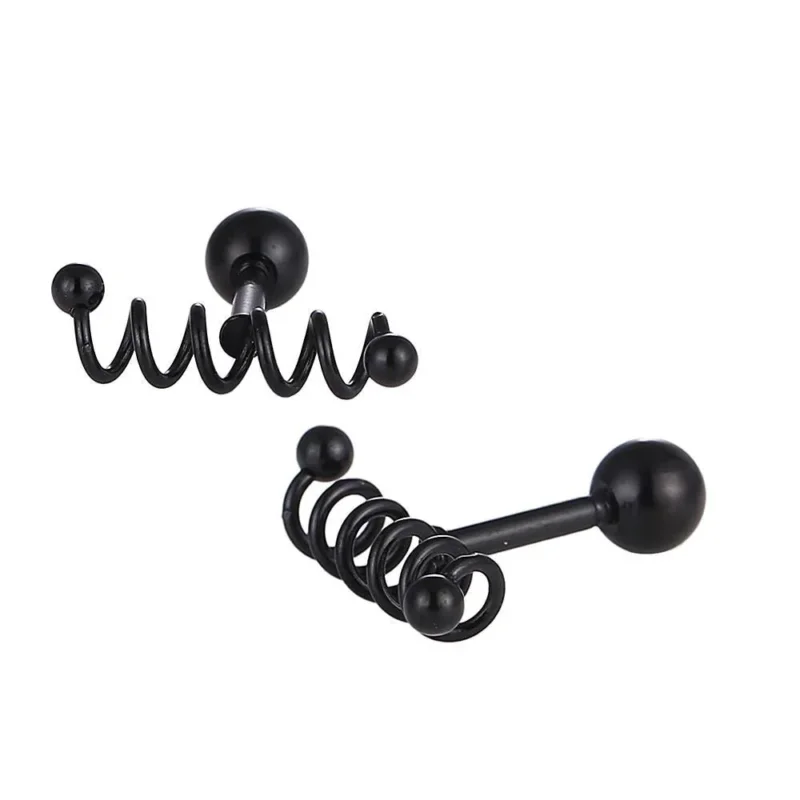 Fake Piercing Expander schwarz Spirale waagerecht mit Kugelaufsatz Schaubverschluss Edelstahl - chic - net.de
