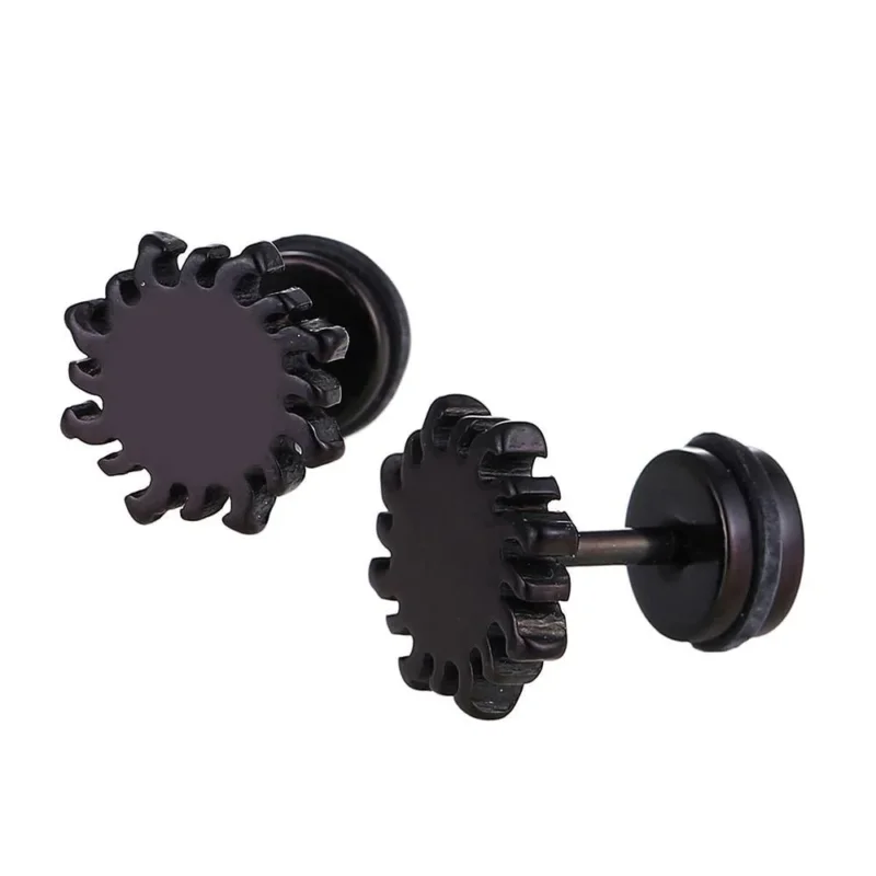 Fake Piercing Expander Sonne schwarz Schraubverschluss Edelstahl - chic - net.de