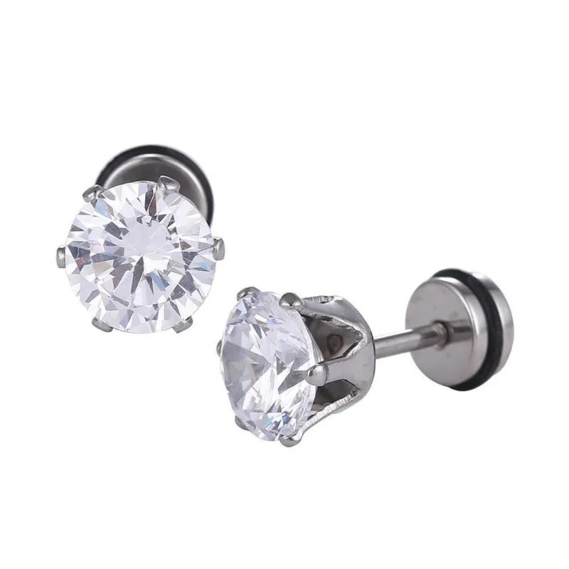 Fake Plug Piercing Edelstahl silberfarben eingefasster weißer Zirkonia Stein - chic - net.de