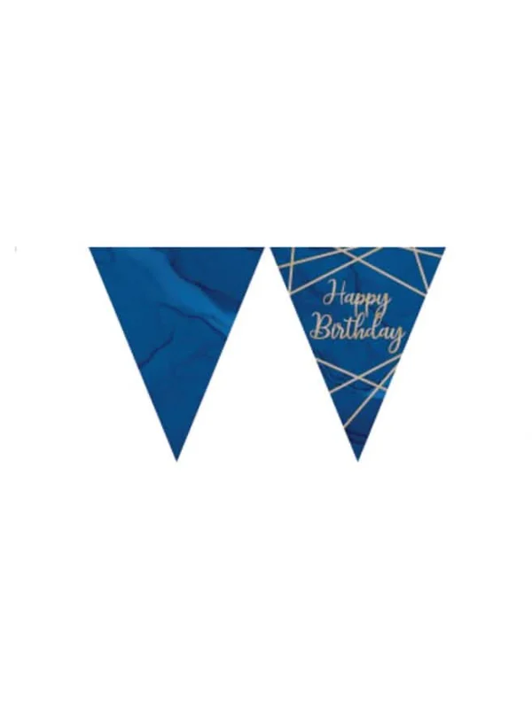 Guirlande fanions en plastique Happy Birthday marbre pour anniversaire bleu et doré