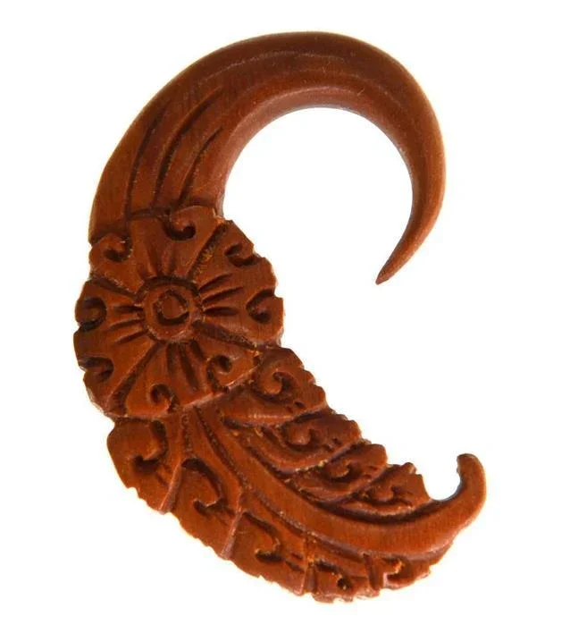 Holz Hook Ohr Piercing braun Feder Blume 6mm - chic - net.de