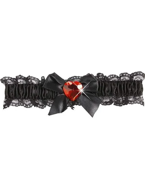 Jarretière sexy dentelle noire cœur rouge pour femme noire avec cœur rouge