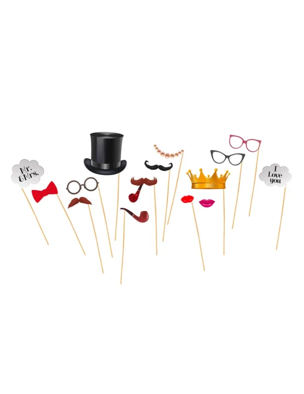 Kit photobooth vintage pour mariage 15 pièces multicolores