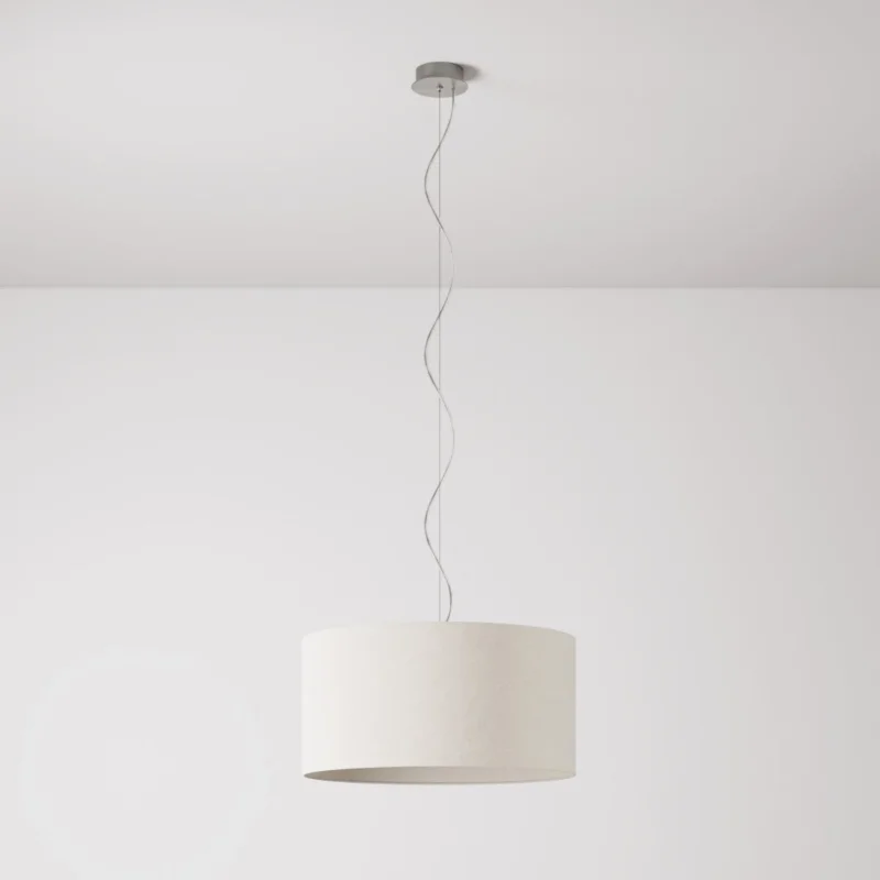 Lampada a sospensione con paralume in tessuto Cilindro Medium - Made in Italy - Lana Sabbia No