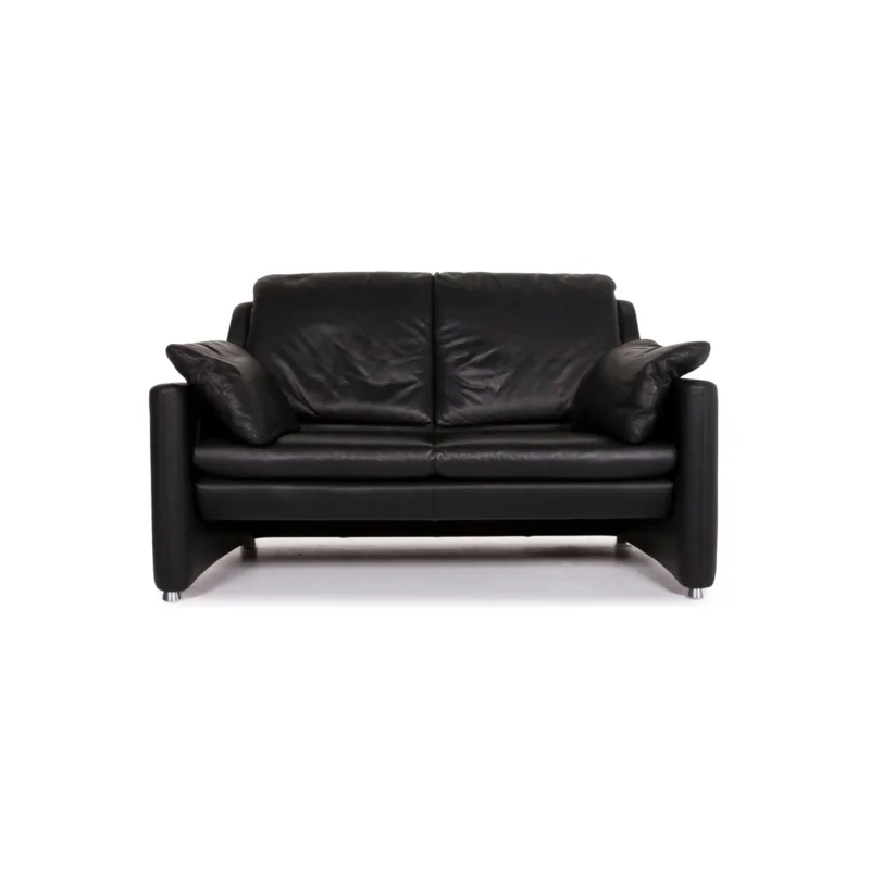 Leolux Fidamigo Leder Sofa Schwarz Zweisitzer Couch #12450