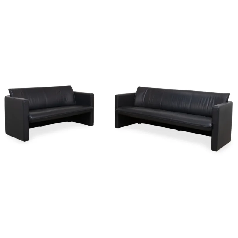 Leolux Garnitur Leder Dreisitzer Zweisitzer Dunkelblau Sofa Couch