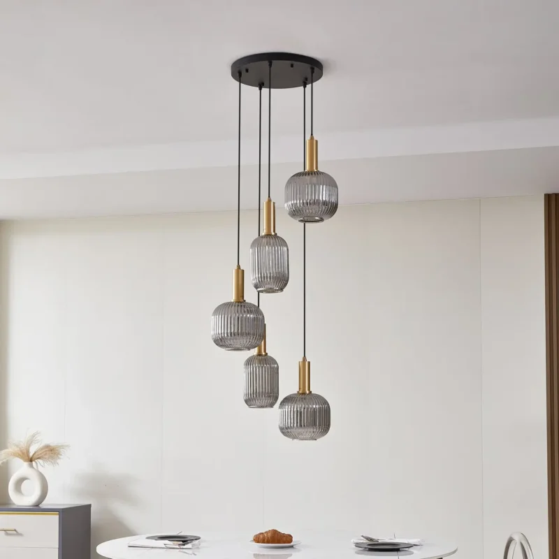 B-Ware Lindby Hängeleuchte Pendelleuchte Doroteo 5 Flammig Grau Glas - 4251911793000