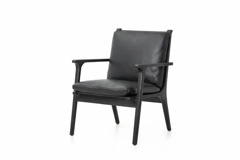 Rén Lounge-Sessel, small, Schwarz Eiche, Kissen m. Schwarz Leder