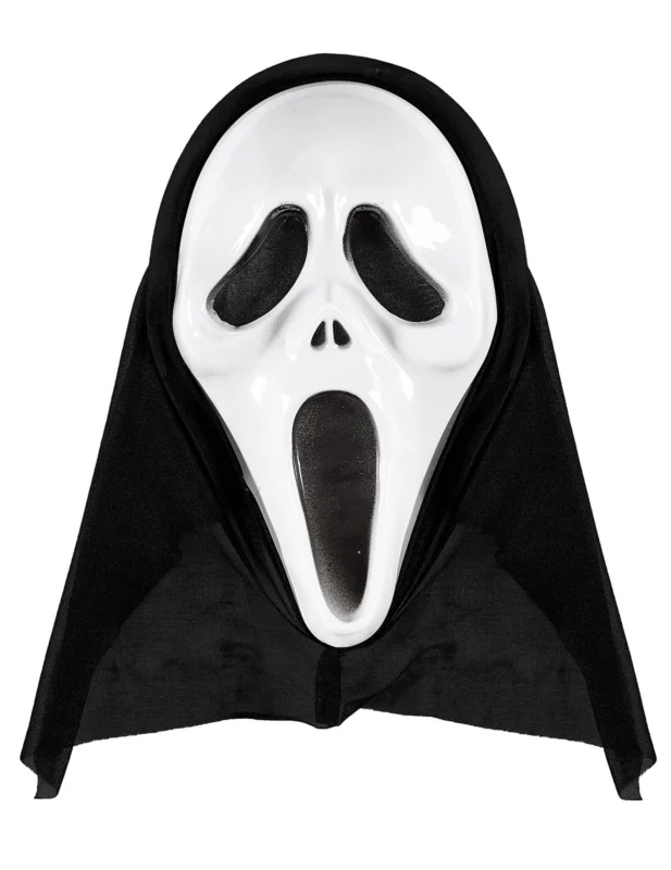 Masque fantôme tueur pour adulte blanc et noir avec cagoule