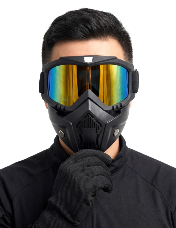 Masque protection militaire pour adulte noir avec lunettes irisées