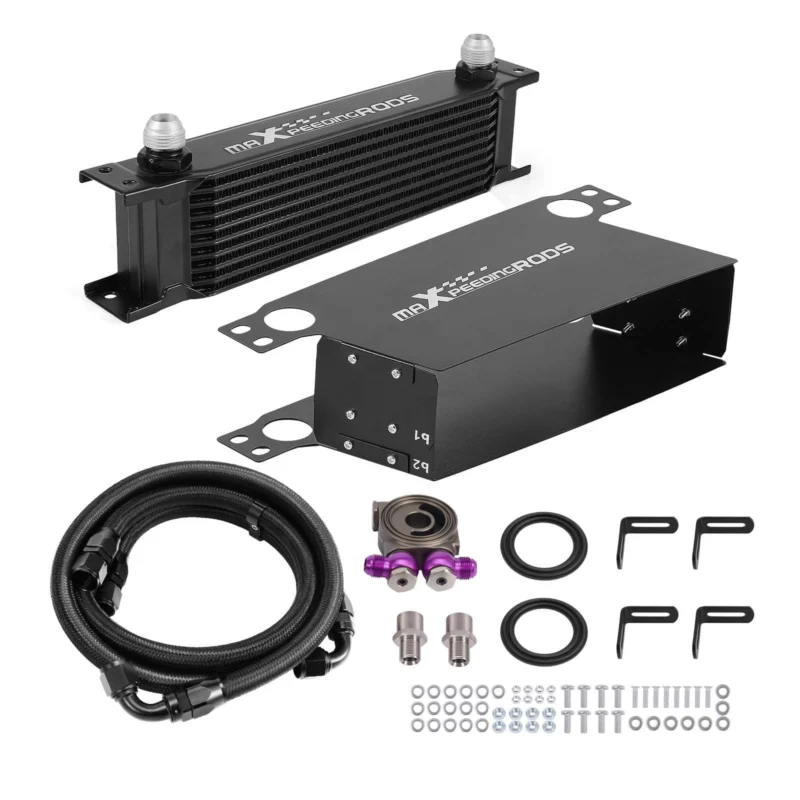 Neu 10-Reihen Ölkühler Kit Universal Aluminium AN10 mit Thermostat Adapter 73-83°C