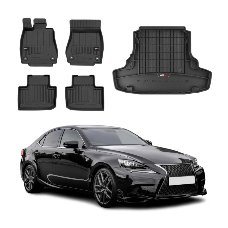 OMAC Fußmatten & Kofferraumwanne Set für Lexus IS III 2013-2020 Pre-FL Gummi 5x