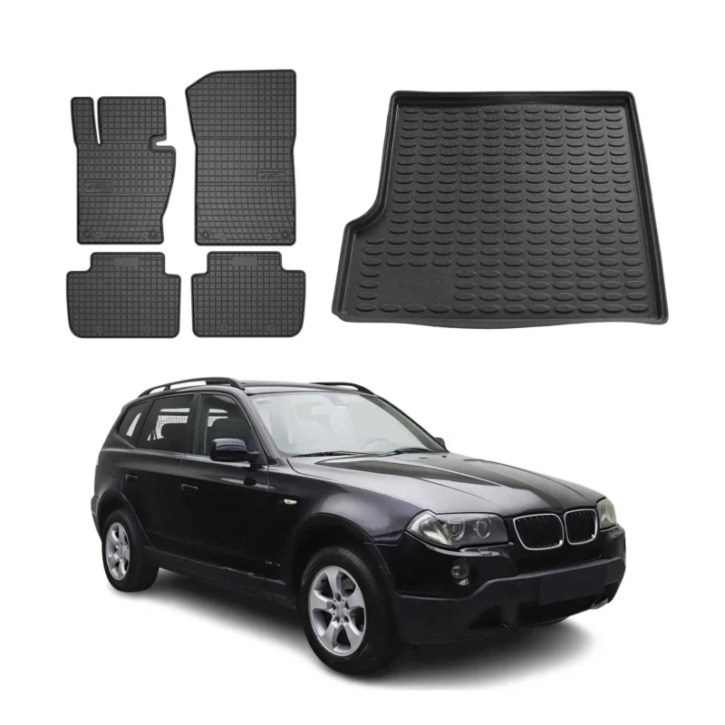 Fußmatten & Kofferraumwanne Set für BMW X3 E83 2003-2010 Gummi Schwarz 5x