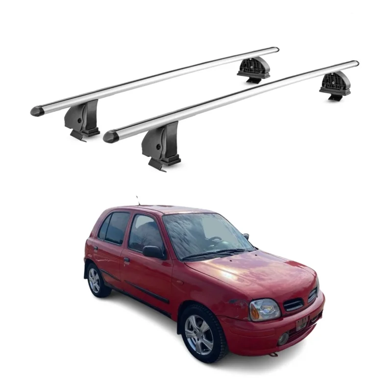 Alu Dachträger für Nissan Micra II 1992-2003 TÜV T-Nut Abschließbar 2tlg Silber
