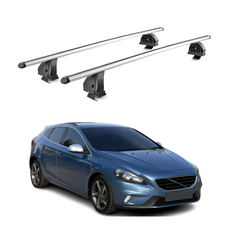 Alu Dachträger für Volvo V40 2013-2019 TÜV Abschließbar T-Nut 75 kg 2tlg Silber