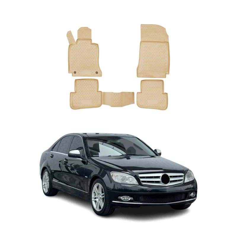 OMAC Gummimatten Fußmatten für Mercedes C Klasse W204 2007-2015 TPE Beige 4x