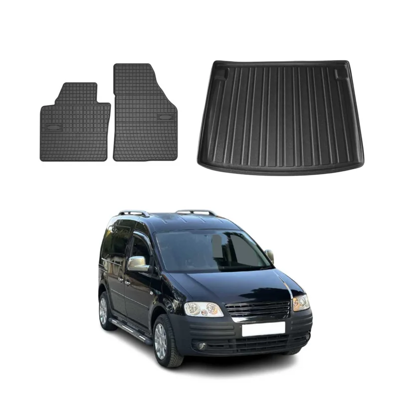 Fußmatten & Kofferraumwanne Set für VW Caddy 2004-2010 Gummi TPE Schwarz 3x