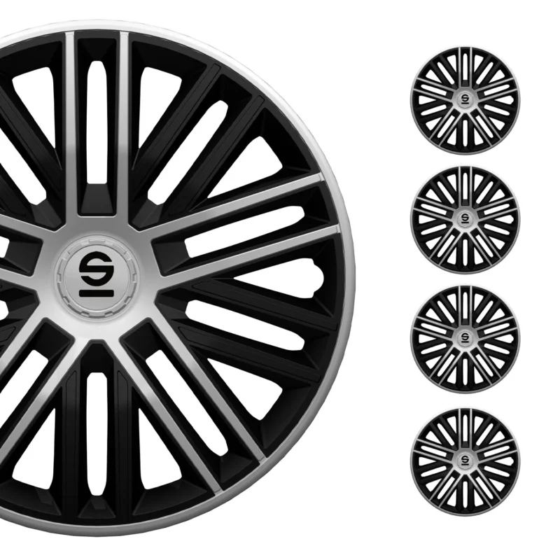 Radkappen Radzierblenden Sparco Bergamo 16" Zoll Abdeckung Set Schwarz Silber 4x