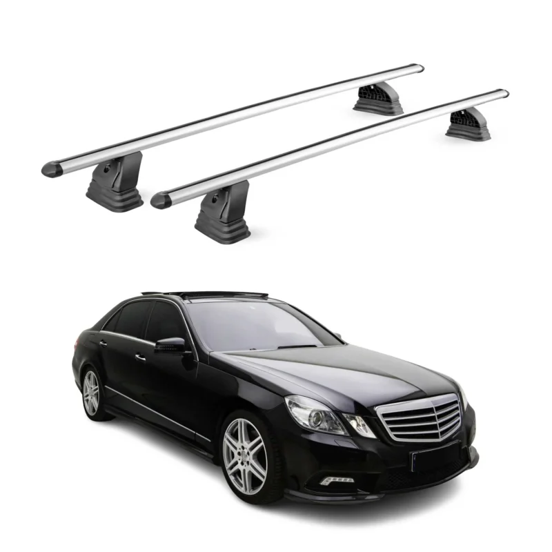 Alu Dachträger für Mercedes E Klasse W212 2010-2016 TÜV T-Nut 75 kg 2tlg Silber