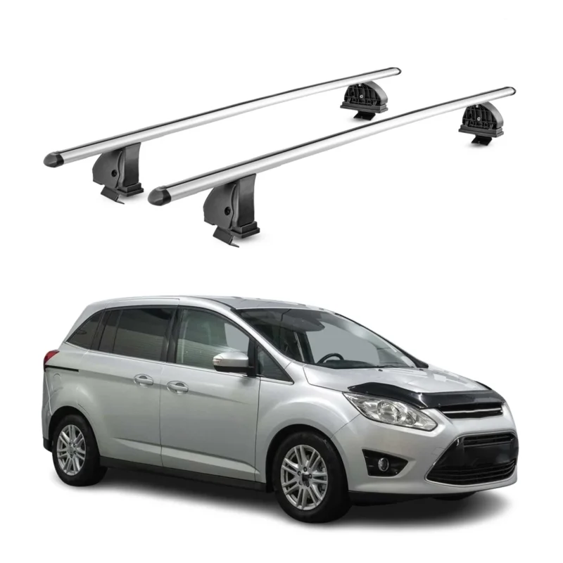 Alu Dachträger für Ford C-Max II 2010-2019 TÜV T-Nut Abschließbar 2tlg Silber