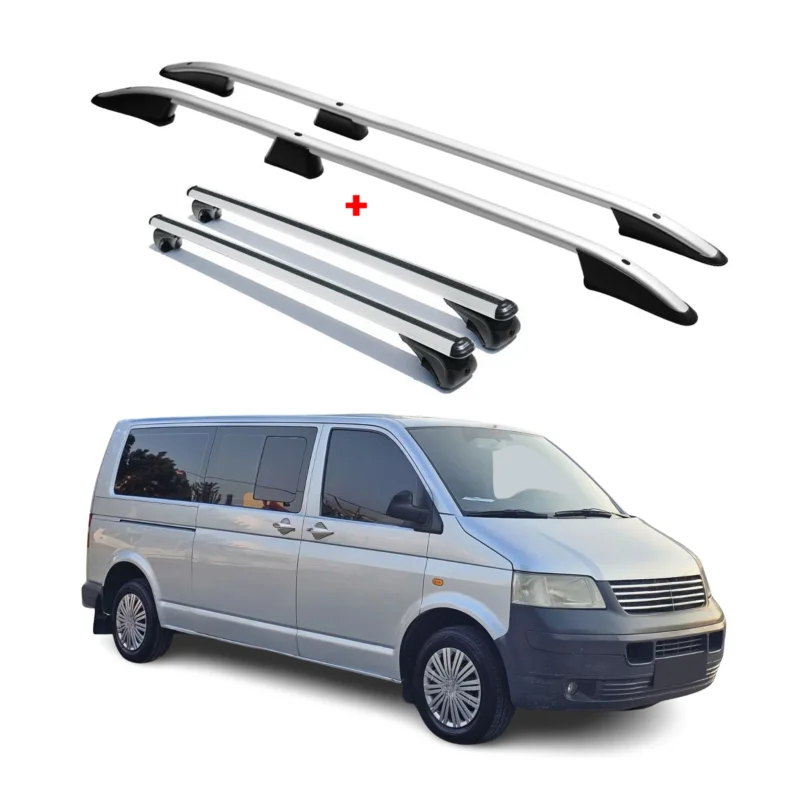 Dachreling + Dachträger für VW T5 T6 T6.1 Transporter L2 Langer RS Alu Silber 4x