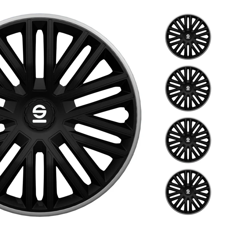Radkappen Radzierblenden Sparco Bergamo 15" Zoll Abdeckung Set Schwarz Grau 4x