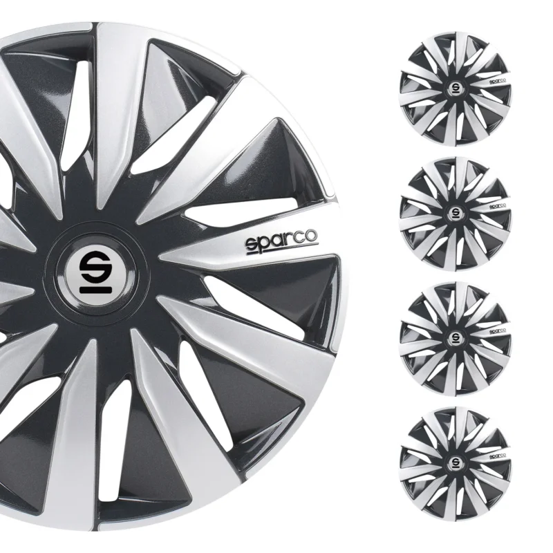 Radkappen Radzierblenden Sparco Lazio 14" Zoll Auto Abdeckung Set Grau Silber 4x