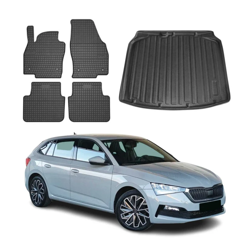 Fußmatten & Kofferraumwanne Set für Skoda Scala 2019-2026 Gummi TPE Schwarz 5x