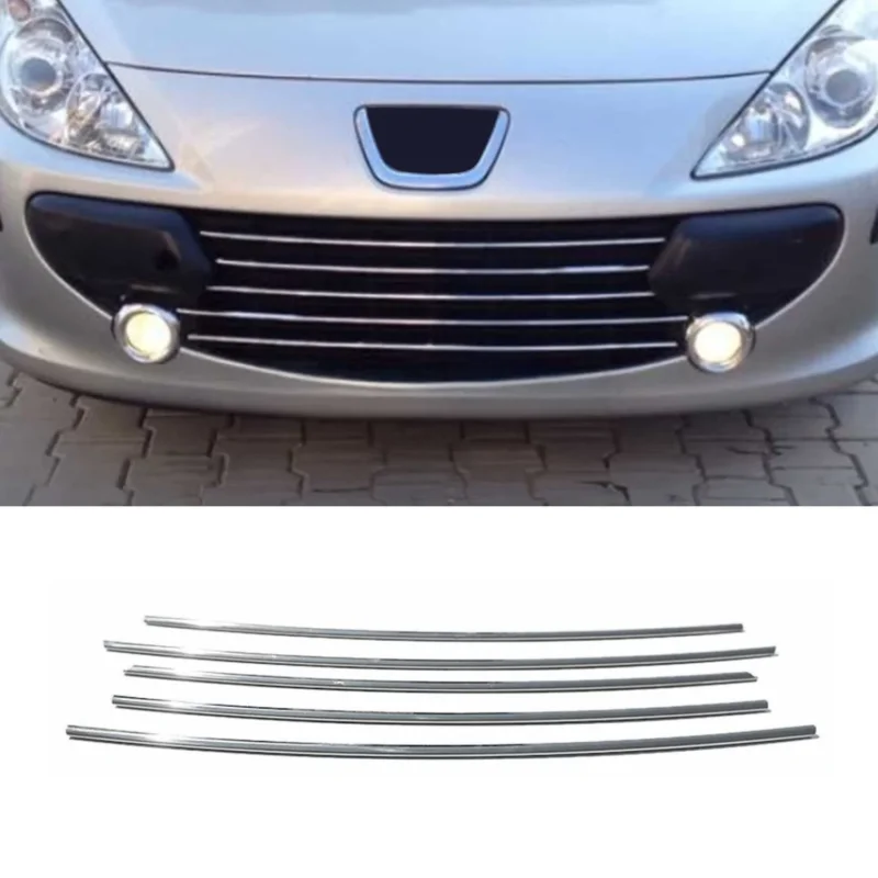 Kühlergrill Leisten Grillleisten für Peugeot 307 2005-2009 Edelstahl Chrom 5tlg