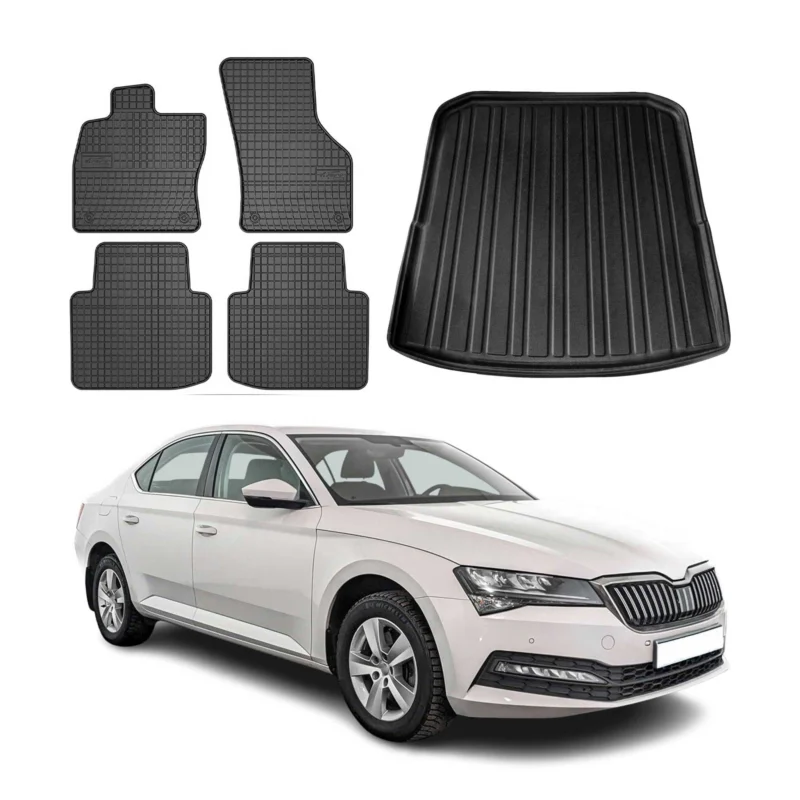 Fußmatten & Kofferraumwanne Set für Skoda Superb Kombi 2015-2024 Gummi TPE 5x
