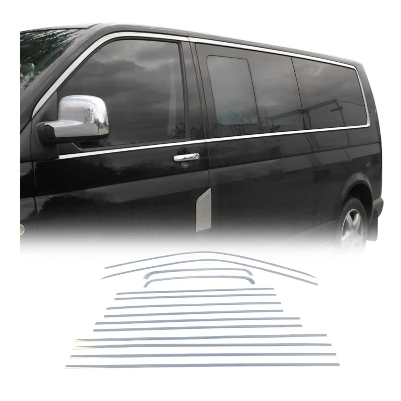Fensterleisten Zierleisten für VW T5 2003-2015 Kurzer Schiebetür Edelstahl 14tlg