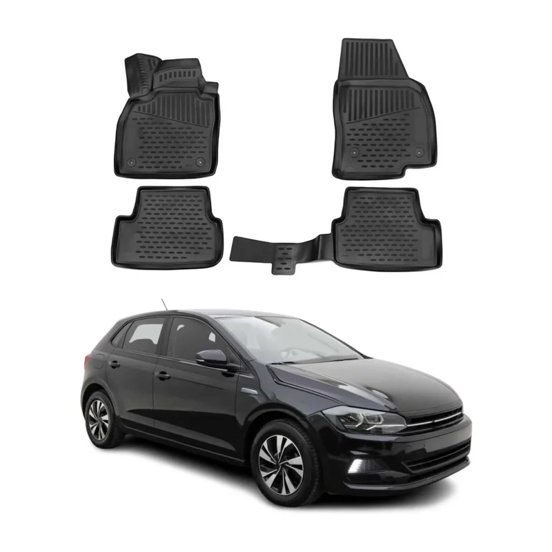 OMAC Gummimatten Fußmatten für VW Polo mk6 Schrägheck 2017-2026 TPE Schwarz 4x