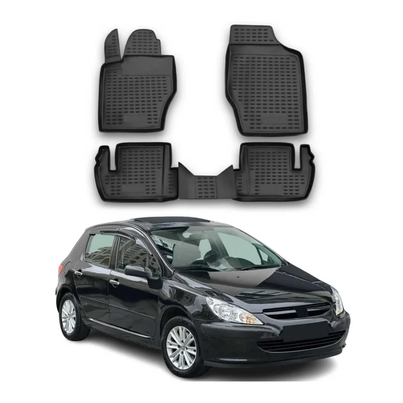 OMAC Gummimatten Fußmatten für Peugeot 307 2001-2008 TPE Automatten Schwarz 4x