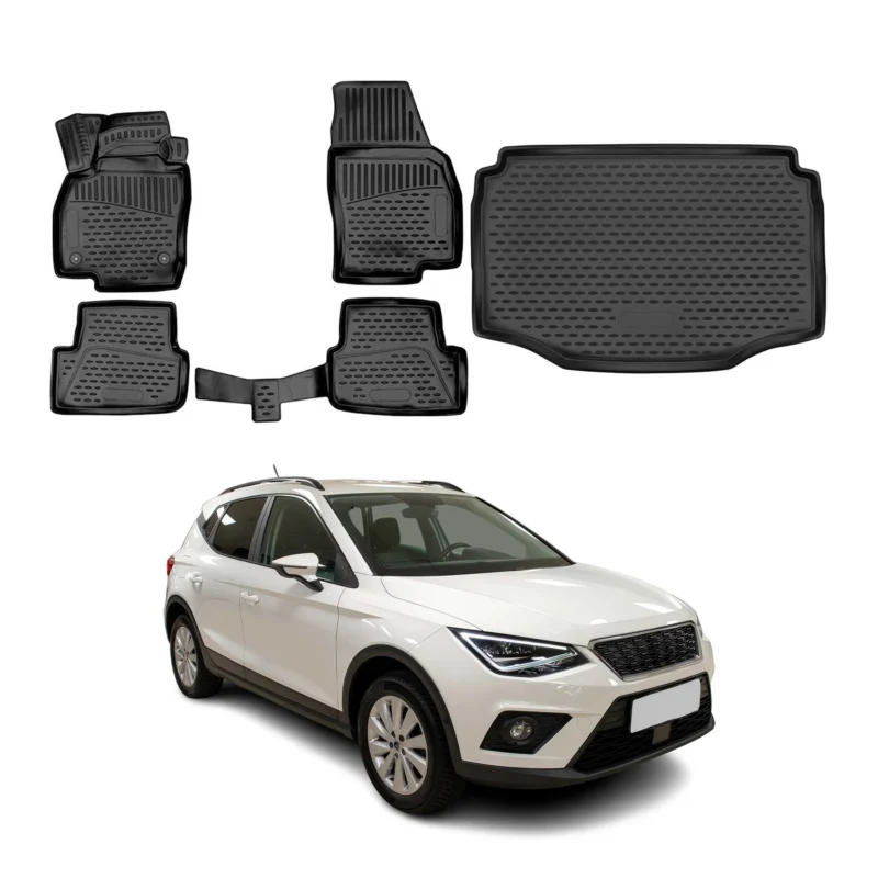 Fußmatten & Kofferraumwanne Set für Seat Arona 2017-2026 Gummi TPE Schwarz 5x