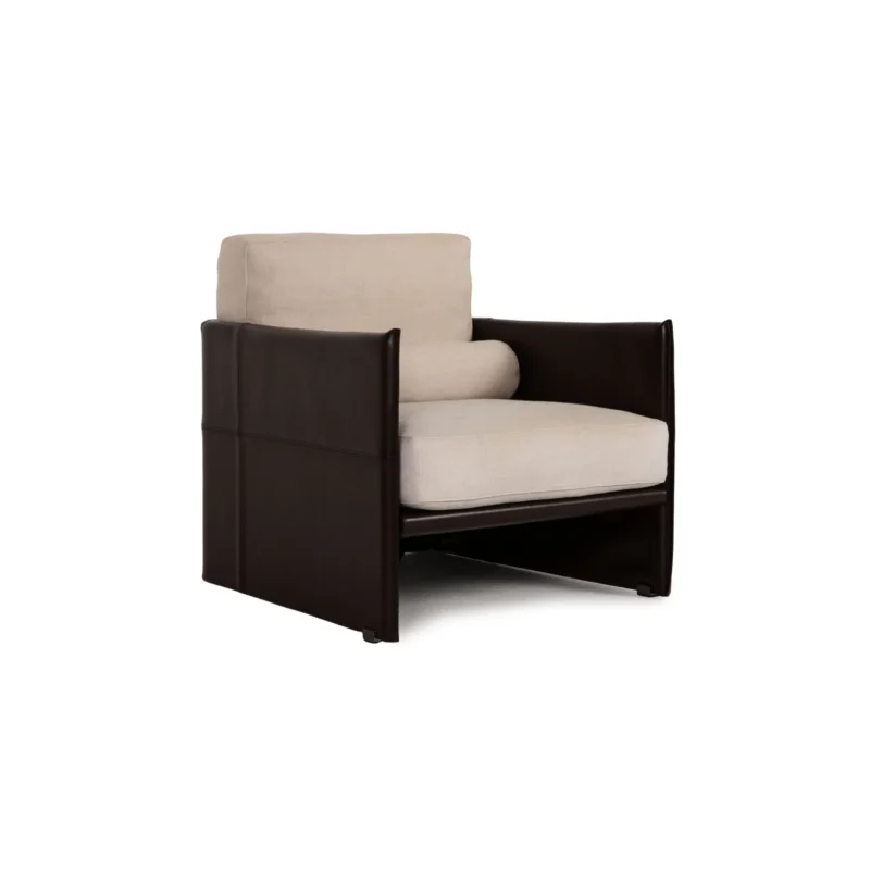 Minotti Stoff Leder Sessel Braun Creme