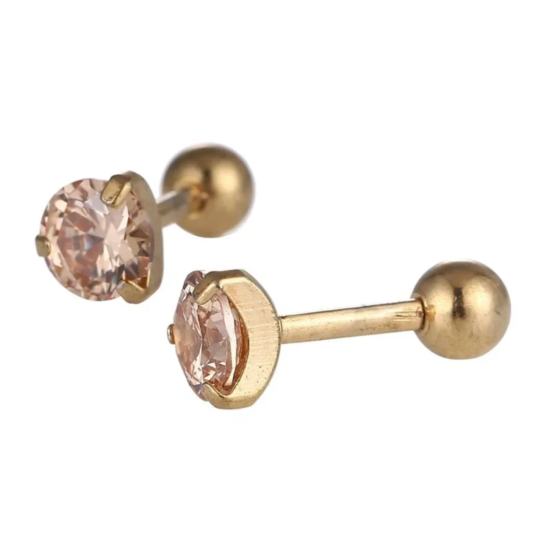 modischer Piercing straight Barbell klein aus Edelstahl goldfarben runder Zirkonia orange - chic - net.de