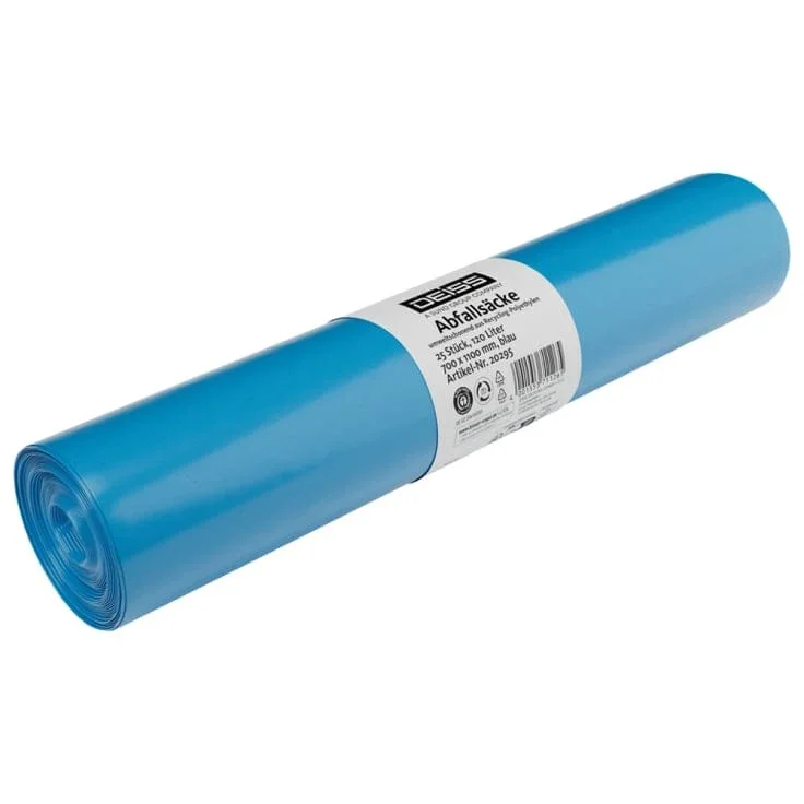 Deiss Müllsäcke 120 Liter, Typ 60, aus LDPE, blau 1 Karton = 10 Rollen