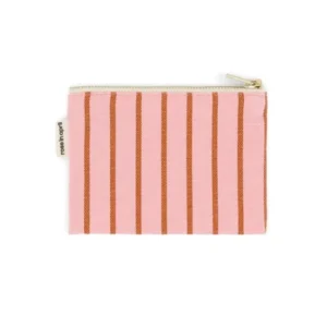 Kleine Tasche für Kosmetik oder Geld von Rose in April in Rosa mit braunen Streifen als Freisteller