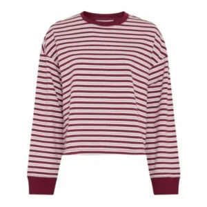 Gestreifter Pullover Monde Krestiane in Egret Rhododendron von MSCH Copenhagen als Freisteller von vorne