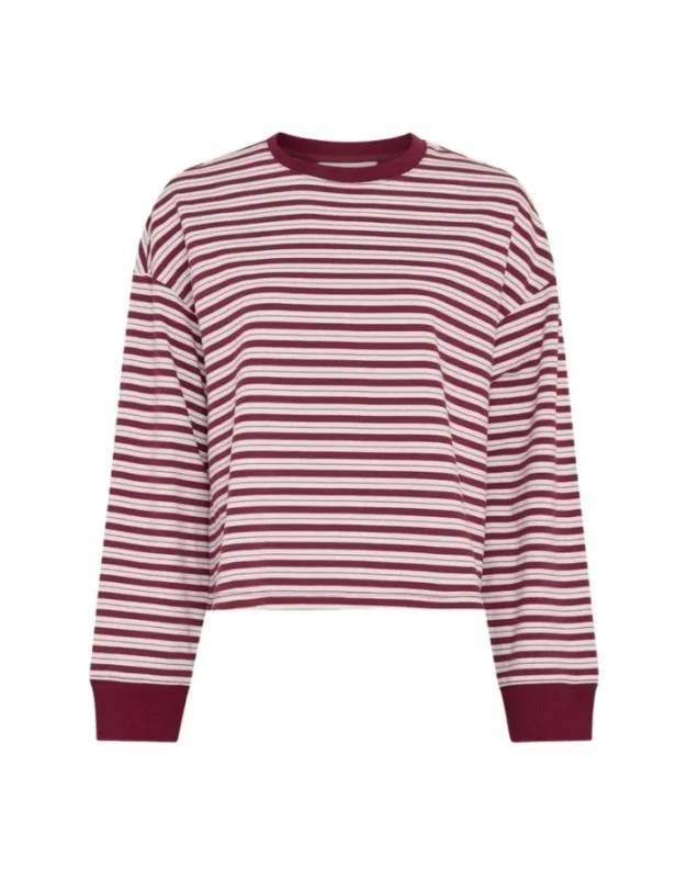 Gestreifter Pullover Monde Krestiane in Egret Rhododendron von MSCH Copenhagen als Freisteller von vorne