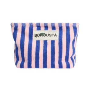 Bongusta Naram Kosmetiktasche in Dazzling Blue und Rose mit Streifenmuster und Reißverschluss.