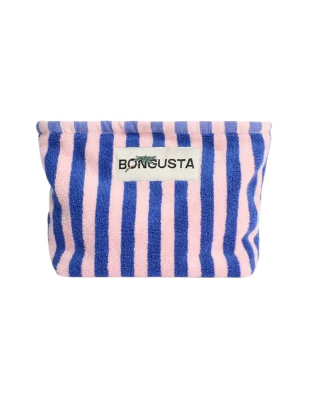 Bongusta Naram Kosmetiktasche in Dazzling Blue und Rose mit Streifenmuster und Reißverschluss.