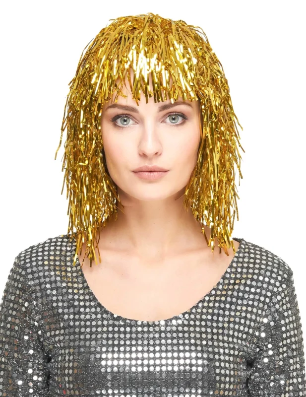 Folienperücke Lametta gold für Damen