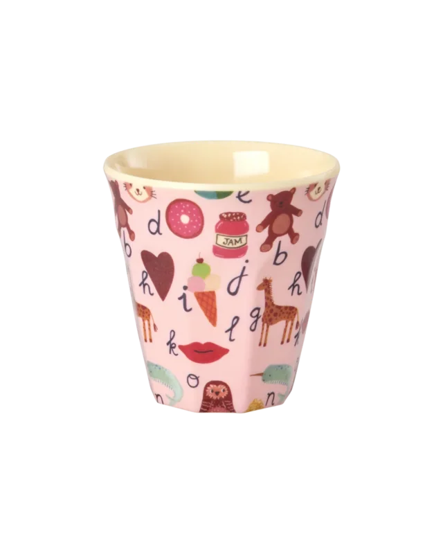 RICE - Becher aus Melamin ABC Print Rosa klein