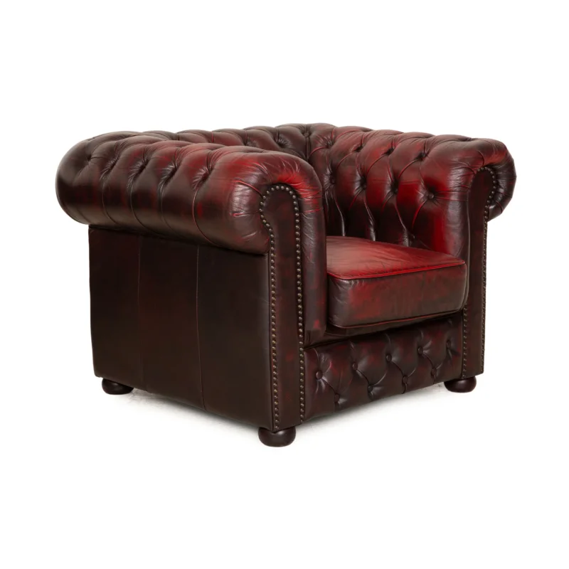 Rochester Chesterfield Leder Sessel Rot Braun Vintage
