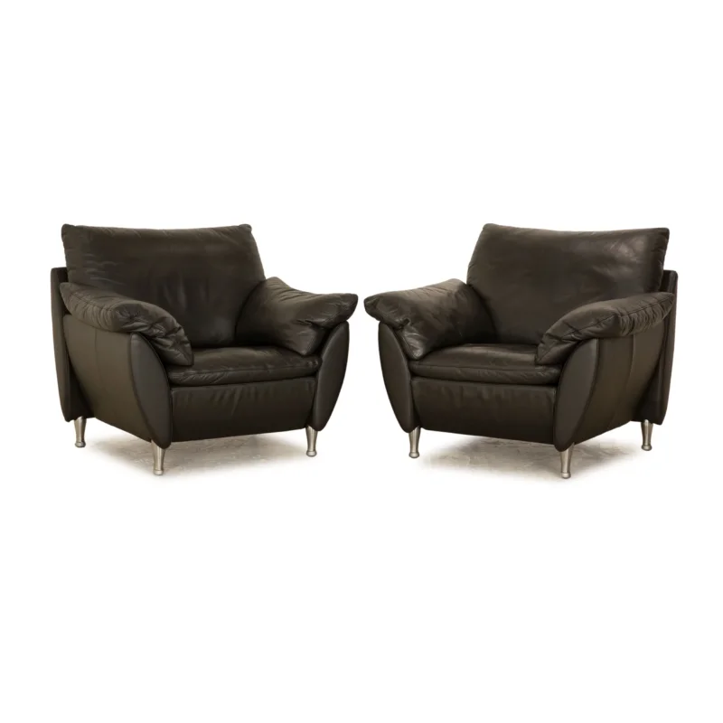 Rolf Benz 5600 Leder Sessel Garnitur Anthrazit Dunkelgrau