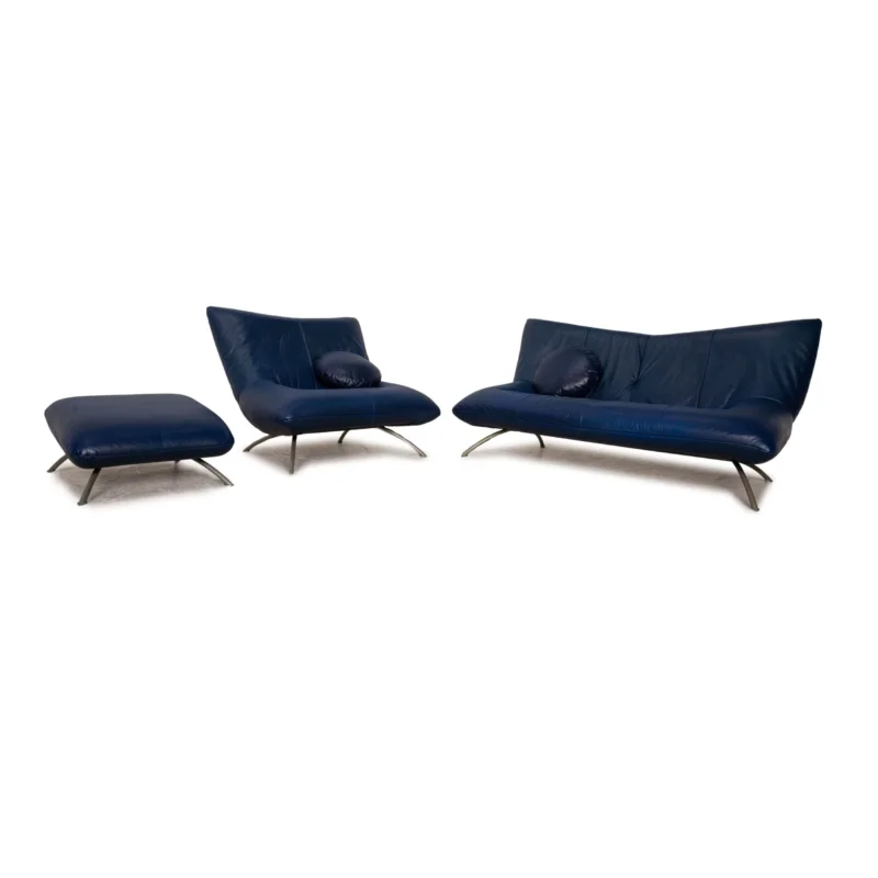 Rolf Benz 625 Leder Sofa Garnitur Blau Zweisitzer Sessel Hocker